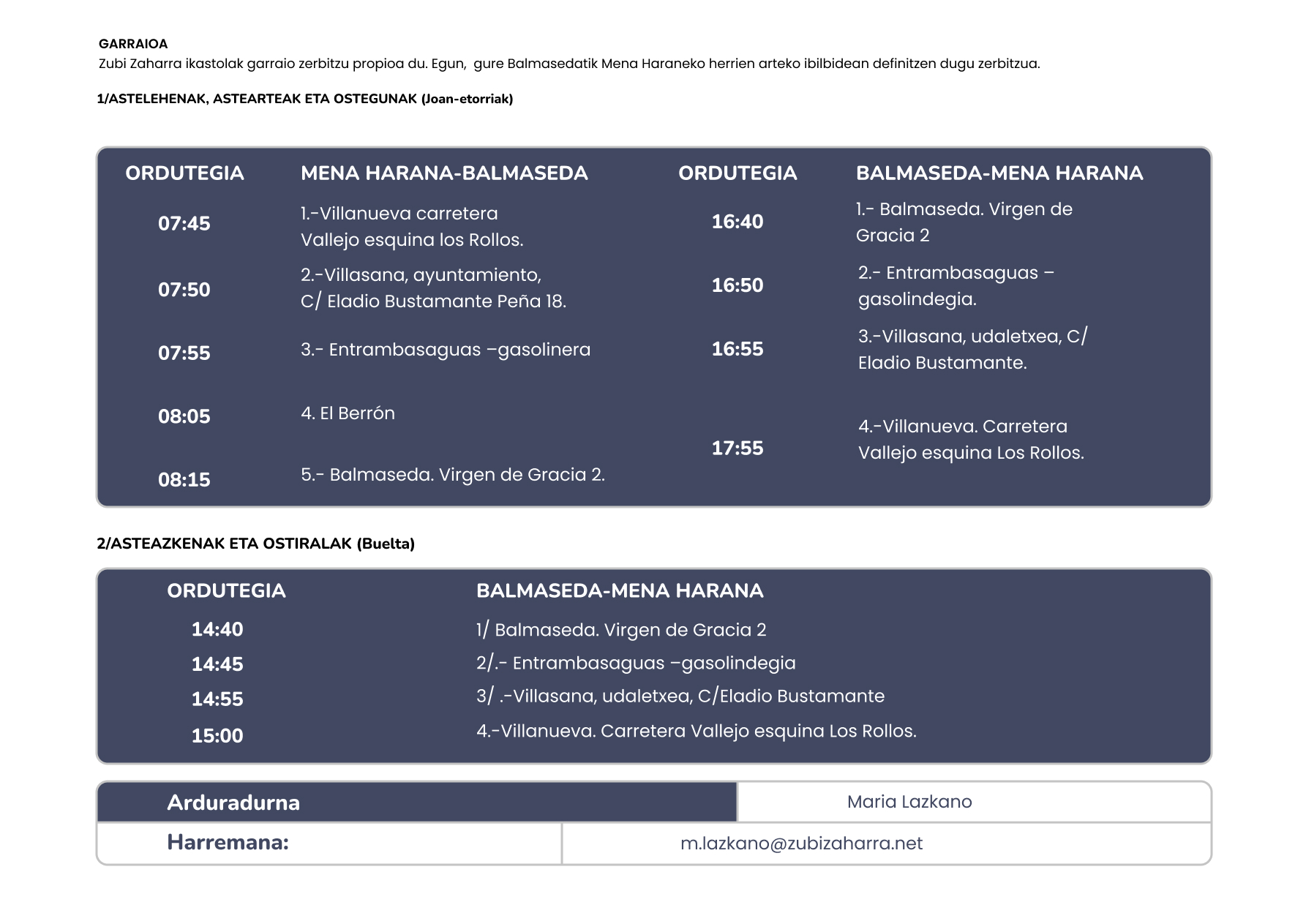 Horario Servicio Transporte